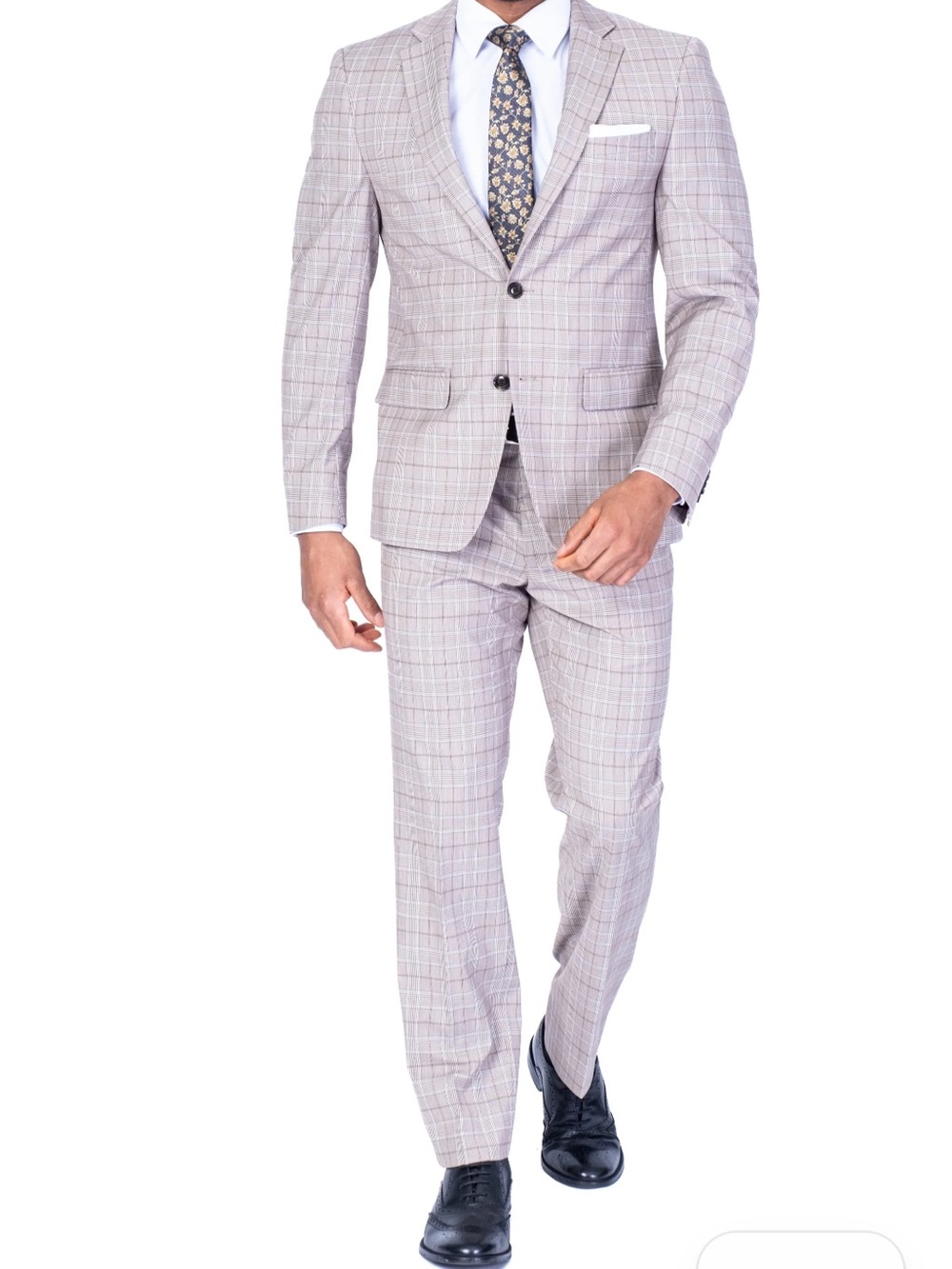 Men's Light Gray Plaid Suit - Modern Tailored Style